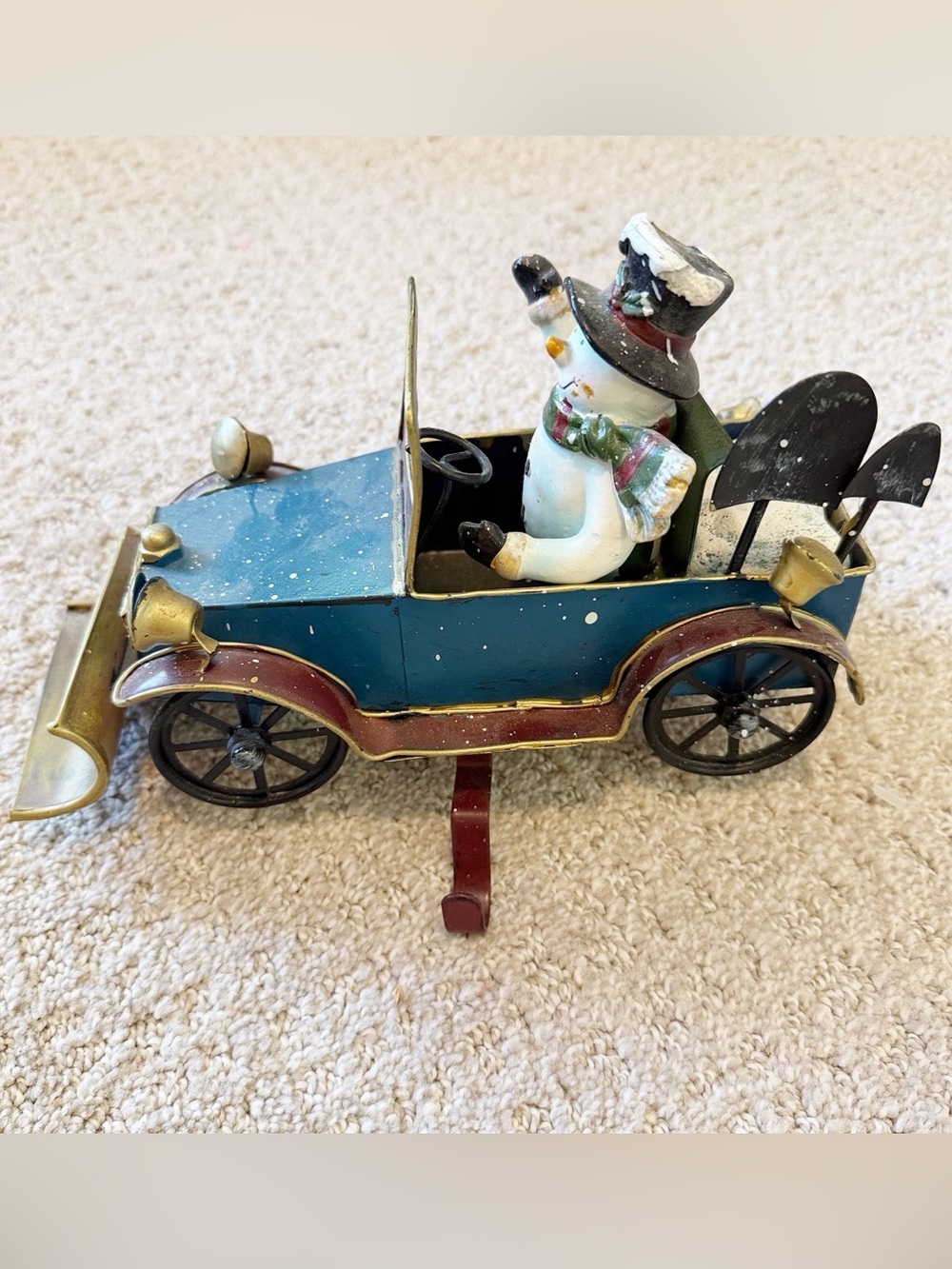 Christmas Express Snowman Snowplow Metal Stocking Holder Utility Vehicle Retro